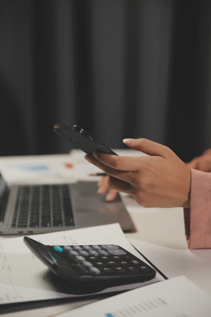 Work using mobile phone typing computer mobile chat laptop conta